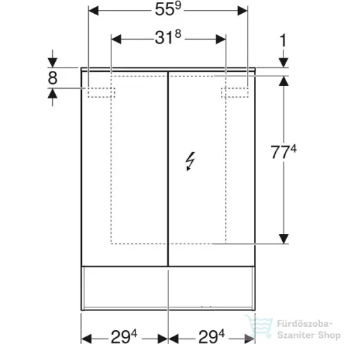 Geberit ACANTO 59,5x83 cm-es kétajtós tükrös szekrény LED-világítással,fakó tölgy 500.644.00.2