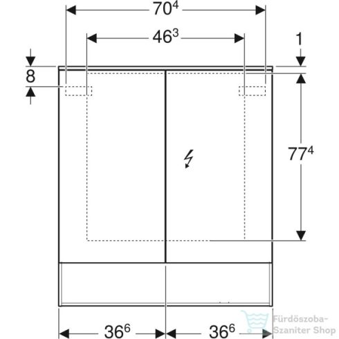 Geberit ACANTO 75x83 cm-es kétajtós tükrös szekrény LED-világítással,fakó tölgy 500.645.00.2