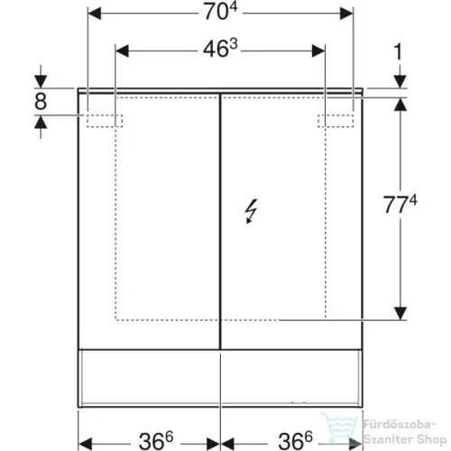 Geberit ACANTO 75x83 cm-es kétajtós tükrös szekrény LED-világítással,fakó tölgy 500.645.00.2
