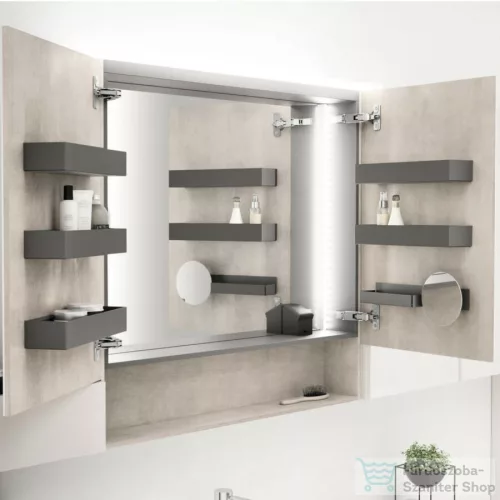 Geberit ACANTO 75x83 cm-es kétajtós tükrös szekrény LED-világítással,fakó tölgy 500.645.00.2