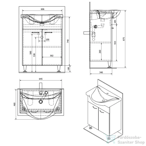 AQUALINE KERAMIA FRESH mosdótartó szekrény, 60,5x74x34cm, platina tölgy 50065