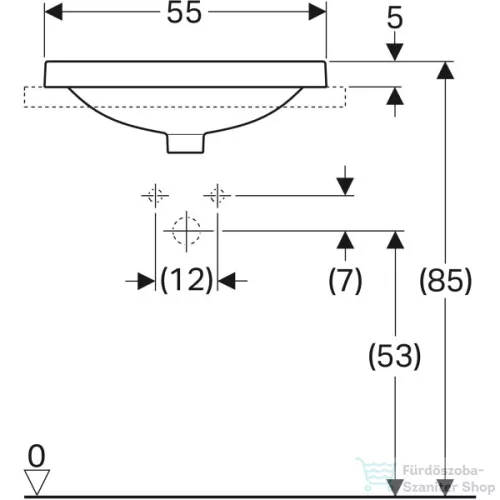 Geberit VARIFORM 55x40 cm-es beépíthető mosdó csaplyuk nélkül,fehér 500.736.01.2