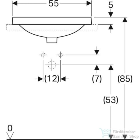 Geberit VARIFORM 55x45 cm-es beépíthető mosdó,alul mázas,fehér 500.741.01.2