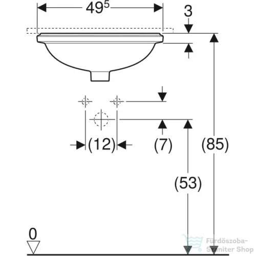 Geberit VARIFORM 49,5x42 cm-es alulról beépíthető mosdó csaplyuk nélkül,fehér 500.748.01.2