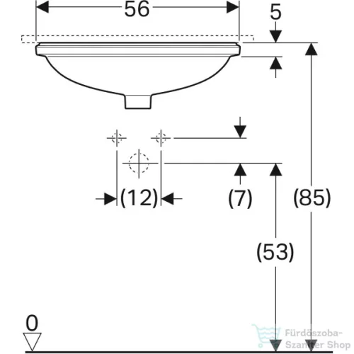 Geberit VARIFORM 56x46 cm-es alulról beépíthető mosdó csaplyuk nélkül,alul mázas,fehér 500.753.01.2