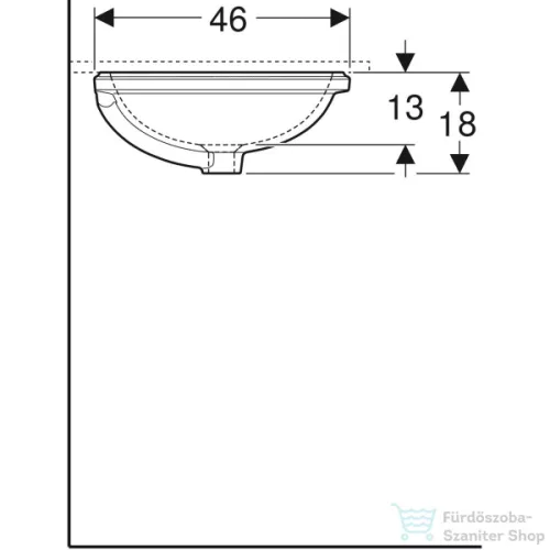 Geberit VARIFORM 56x46 cm-es alulról beépíthető mosdó csaplyuk nélkül,alul mázas,fehér 500.753.01.2