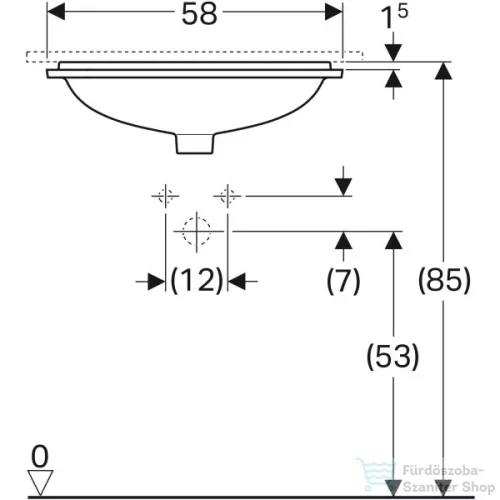 Geberit VARIFORM 58x49 cm-es alulról beépíthető mosdó csaplyuk nélkül,fehér 500.764.01.2