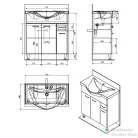AQUALINE KERAMIA FRESH mosdótartó szekrény, 74,5x74x34,5cm, platina tölgy 50083