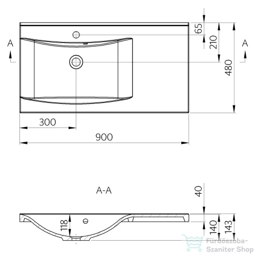 Sapho Lucia öntöttmárvány mosdó 90x45 balos 50093