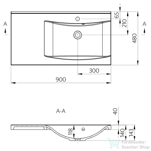 Sapho Lucia öntöttmárvány mosdó 90x45 jobbos 50094
