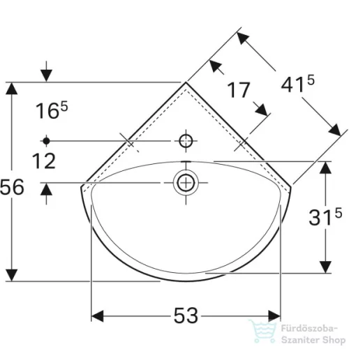 Geberit SELNOVA 59x56 cm-es sarok kézmosó,fehér 501.050.00.5