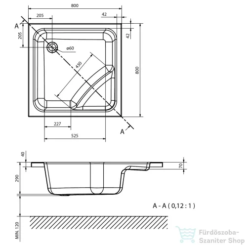 Sapho POLYSAN Visla 80x80x27 cm 50111