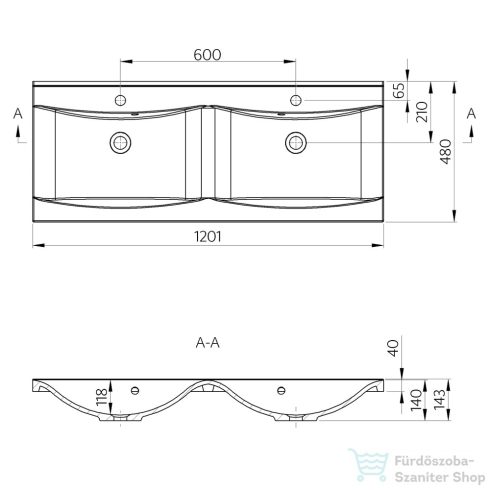 Sapho Lucia öntöttmárvány duplamosdó 120x50 50122