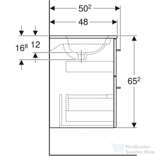 Geberit SELNOVA SQUARE 55 cm-es mosdó és alsószekrény kombináció 2 fiókkal,fényes fehér 501.232.00.1
