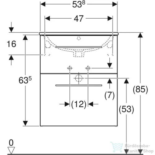 Geberit SELNOVA SQUARE 55 cm-es mosdó és alsószekrény kombináció 2 fiókkal,hikoridió 501.234.00.1