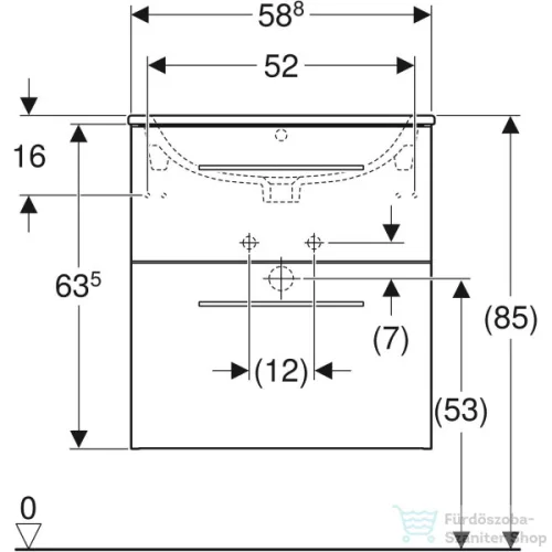 Geberit SELNOVA SQUARE 60 cm-es mosdó és alsószekrény kombináció 2 fiókkal,matt láva 501.237.00.1
