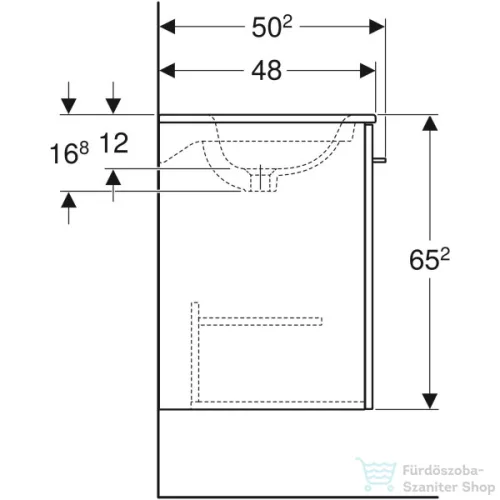 Geberit SELNOVA SQUARE 55x50,2 cm-es mosdó és 1 ajtós alsószekrény kombináció,fényes fehér 501.248.00.1