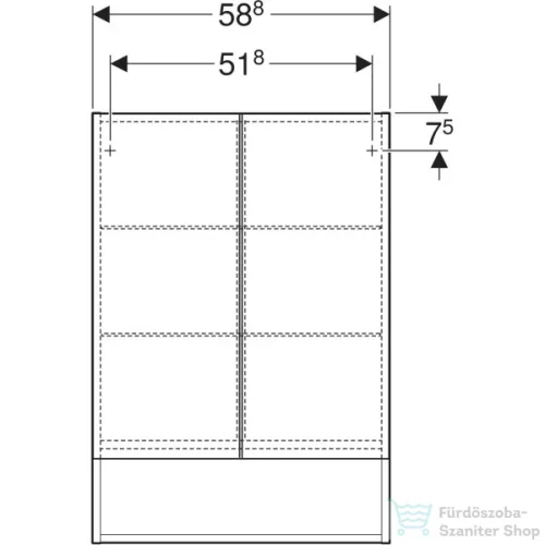 Geberit SELNOVA SQUARE 58,8x85 cm-es kétajtós tükrös szekrény,fényes fehér 501.264.00.1
