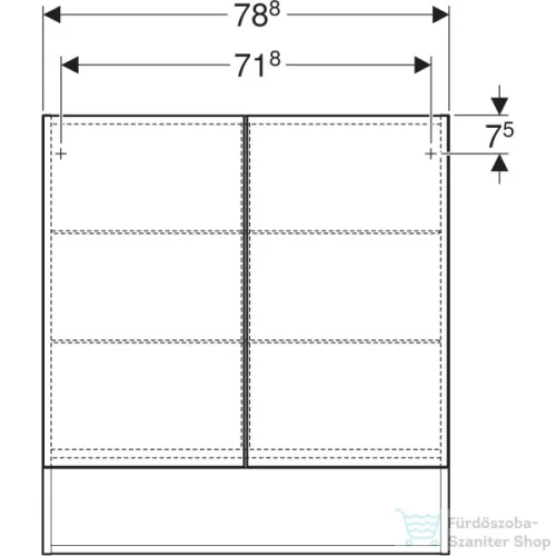 Geberit SELNOVA SQUARE 78,8x85 cm-es kétajtós tükrös szekrény,hikoridió 501.270.00.1