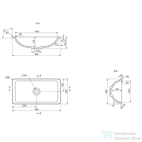 Sapho KAMA öntöttmárvány mosdó 50x12x26cm 50134