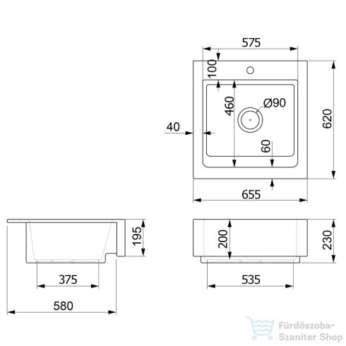 Sapho ARYA kerámiamosogatótálca 66x62cm (50166)
