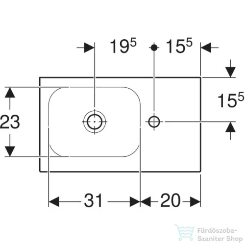 Geberit iCON LIGHT 53x31 cm-es beépíthető mosdó jobb oldali csaplyukkal,túlfolyó nélkül,fehér 501.832.00.1