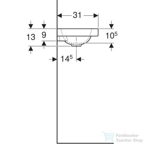 Geberit iCON LIGHT 53x31 cm-es beépíthető mosdó jobb oldali csaplyukkal,túlfolyó nélkül,matt fehér 501.832.JT.1