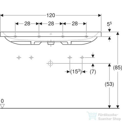 Geberit iCON LIGHT 120x48 cm-es mosdó 2 csaplyukkal,fehér 501.837.00.1