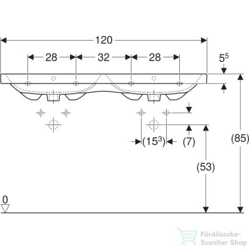 Geberit iCON LIGHT 120x48 cm-es 2 medencés mosdó,fehér 501.838.00.1
