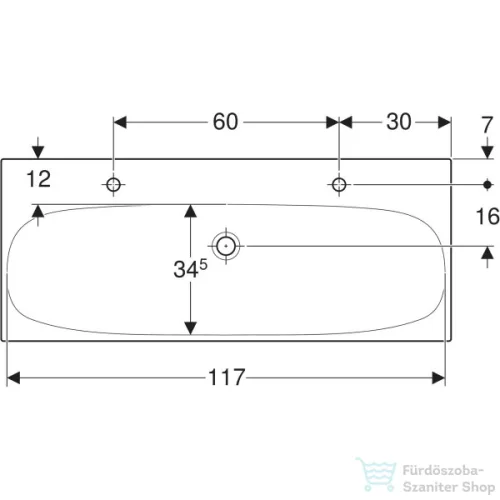 Geberit ACANTO 120x48 cm-es mosdó 2 csaplyukkal,túlfolyó nélkül,fehér 501.880.00.5