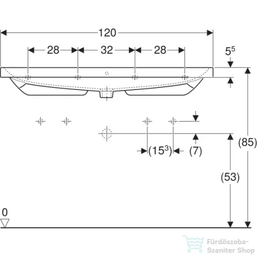 Geberit ACANTO 120x48 cm-es mosdó 2 csaplyukkal,túlfolyó nélkül,fehér 501.880.00.5