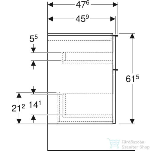 Geberit iCON 59,2x47,6x61,5 cm-es 2 fiókos alsószekrény krómozott fogantyúval,fényes fehér 502.303.01.2