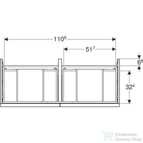 Geberit iCON 118,4x47,6x61,5 cm-es 4 fiókos alsószekrény dupla mosdóhoz,krómozott fogantyúval,fényes fehér 502.309.01.2