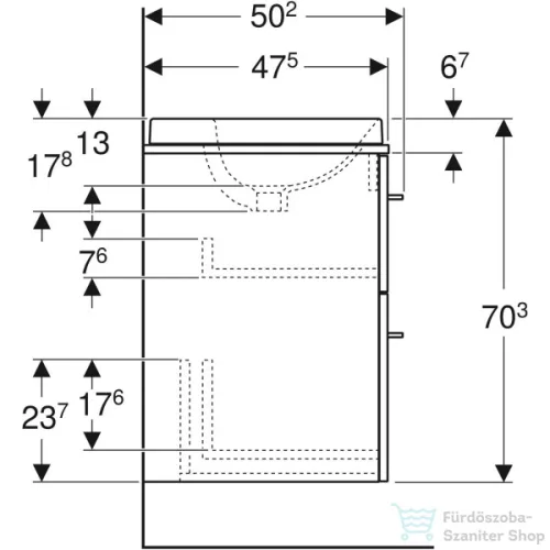 Geberit SELNOVA SQUARE 79,1x50,2 cm-es 2 fiókos alsószekrény pulttal és Variform mosdóval,világos hikoridió 502.875.00.1