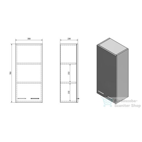 AQUALINE ZOJA/KERAMIA FRESH felső szekrény, 35x76x23cm, bal platina tölgy 50336