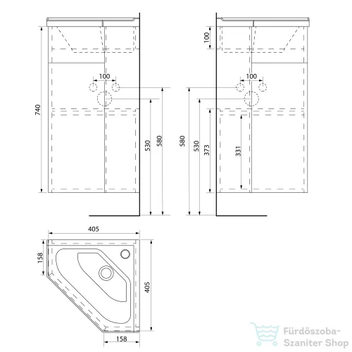 AQUALINE ZOJA sarok mosdótartószekrény, 39x74x39cm, fehér (50345)