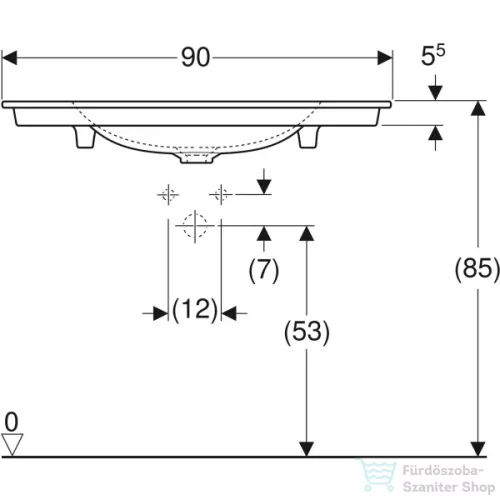 Geberit ONE 90x48 cm-es beépíthető mosdó túlfolyó nélkül,KeraTect mázzal,fehér 505.010.01.3