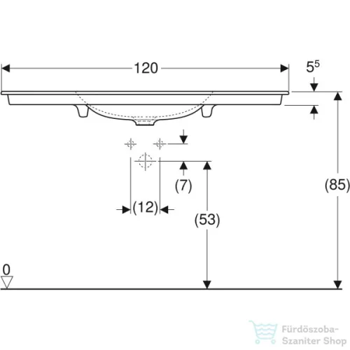 Geberit ONE 120x48 cm-es beépíthető mosdó túlfolyó nélkül,KeraTect mázzal,fehér 505.010.01.5