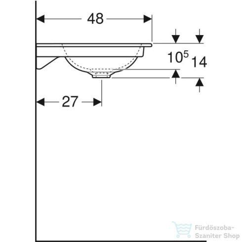 Geberit ONE 60x48 cm-es beépíthető mosdó csaplyuk-és túlfolyó nélkül,KeraTect mázzal,fehér 505.011.01.1
