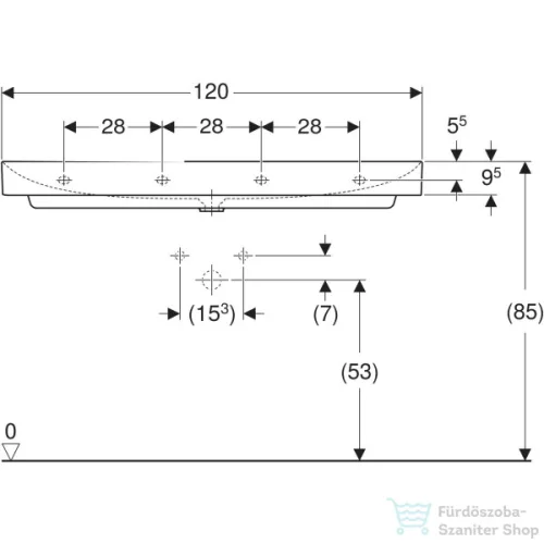 Geberit ONE 120x48 cm-es mosdó csaplyuk-és túlfolyó nélkül,KeraTect mázzal,fehér 505.021.01.5