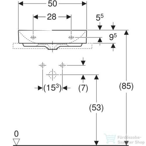Geberit ONE 50x40 cm-es pultra ültethető mosdó csaplyuk-és túlfolyó nélkül,KeraTect mázzal,fehér 505.031.01.6