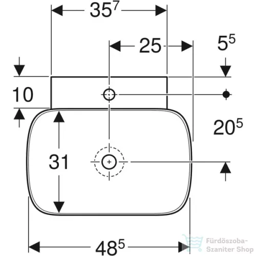 Geberit ONE 50x42,5 cm-es pultra ültethető mosdó túlfolyó nélkül,KeraTect mázzal,fehér 505.041.01.6