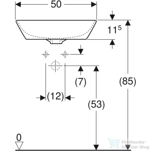 Geberit ONE 50x42,5 cm-es pultra ültethető mosdó túlfolyó nélkül,KeraTect mázzal,fehér 505.041.01.6