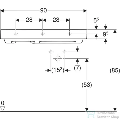 Geberit ONE 90x48 cm-es mosdó jobb oldali csaplyukkal,fényes fehér takarólappal,KeraTect mázzal,fehér 505.043.00.1