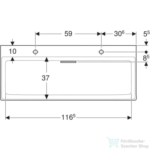 Geberit ONE 120x48 cm-es mosdó 2 csaplyukkal,KeraTect mázzal,fényes fehér takarólappal,fehér 505.049.00.1