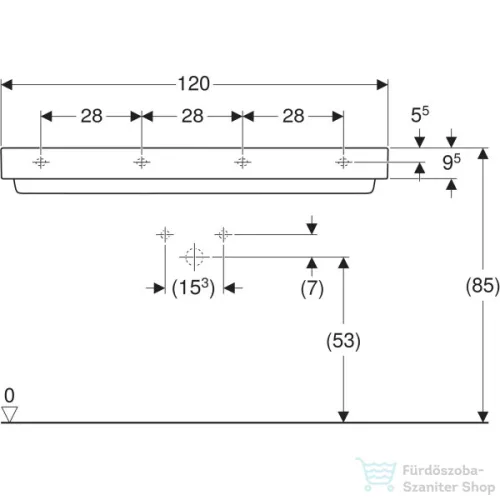 Geberit ONE 120x48 cm-es mosdó 2 csaplyukkal,KeraTect mázzal,fényes fehér takarólappal,fehér 505.049.00.1