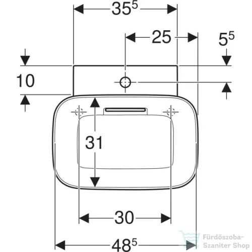 Geberit ONE 50x42,5 cm-es pultra ültethető mosdó túlfolyó nélkül,fényes fehér takarólappal,KeraTect mázzal,fehér 505.051.00.1