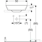 Geberit ONE 50x42,5 cm-es pultra ültethető mosdó túlfolyó nélkül,fényes fehér takarólappal,KeraTect mázzal,fehér 505.051.00.1