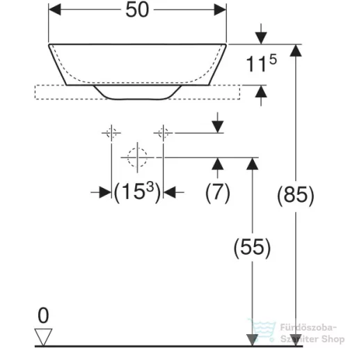 Geberit ONE 50x42,5 cm-es pultra ültethető mosdó túlfolyó nélkül,fényes fehér takarólappal,KeraTect mázzal,fehér 505.051.00.1