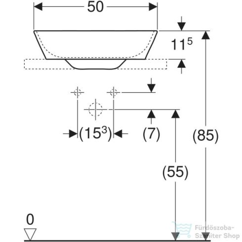 Geberit ONE 50x42,5 cm-es pultra ültethető mosdó túlfolyó nélkül,fényes fehér takarólappal,matt fehér 505.053.00.1
